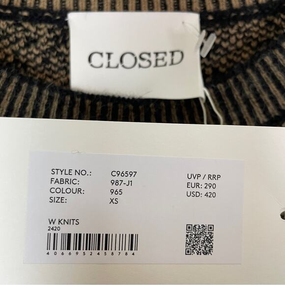 CLOSED Jacquard Pattern Alpaca Wool Slouchy Sweater Brown Black Chunky Knit NWT - Picture 9 of 12